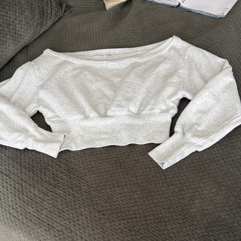 Garage Light Gray Off-Shoulder Sweatshirt